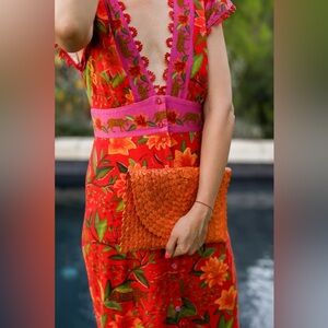 FARM RIO Solar Forest linen blend dress